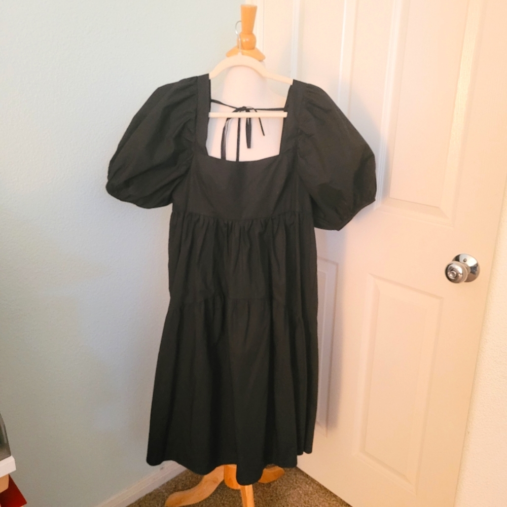 Black puff sleeve tiered dress